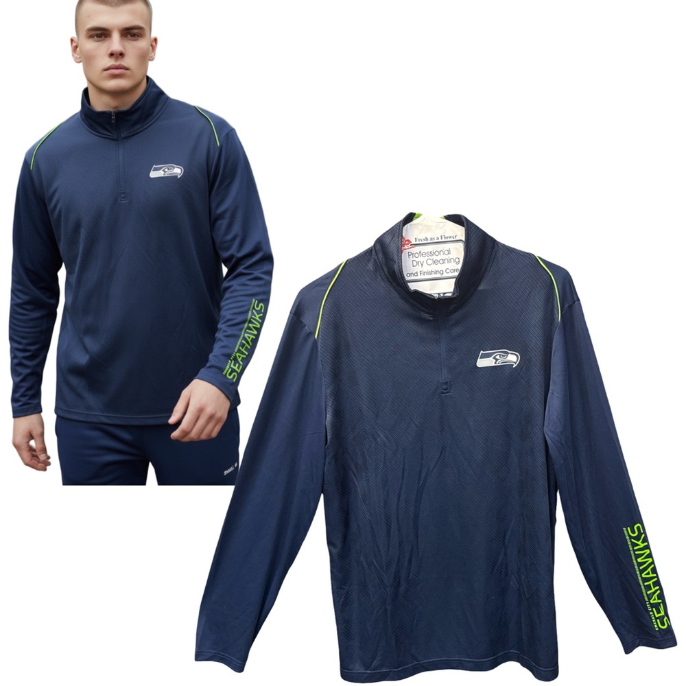 NFL Team Apparel Seattle Seahawks Shirt Men’s L Long Sleeve 1/4 Zip NWT Blue